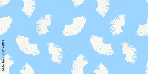 Seamless abstract vector pattern with textured hand painted organic shapes in soft beige on a muted blue background. Modern artistic repeat design for textiles, wrapping, and deco