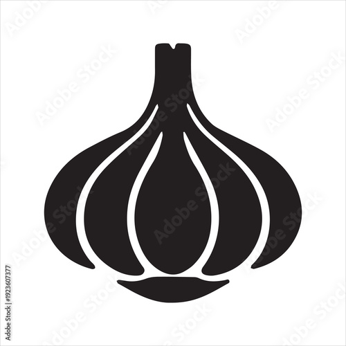 Garlic Silhouette Icon – Minimal Flat Garlic Bulb Vector
