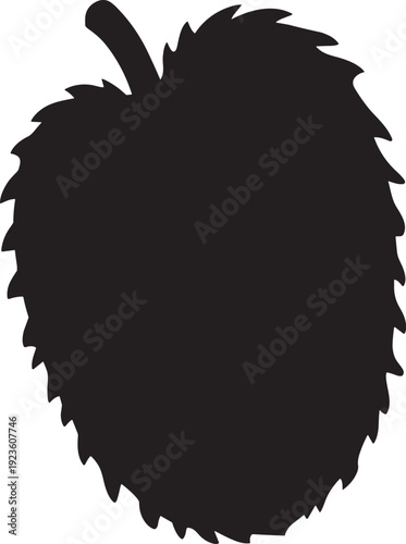 Solid black silhouette of Soursop fruit with textured outline and stem for branding
