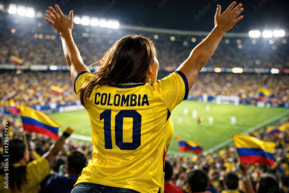 Obraz premium Colombia Female Soccer Fan Celebrate in Stadium
