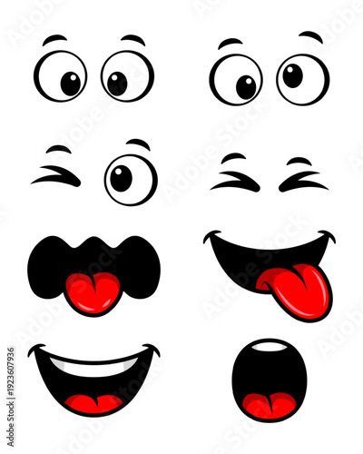 Vector illustration of facial features set on transparent background