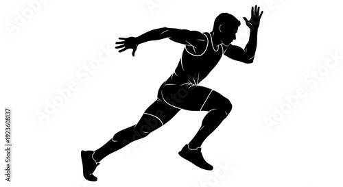 Athlete sprinting silhouette dynamic action pose against white background for various concepts design elements