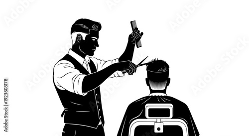 Barber cutting hair silhouette illustration vector
