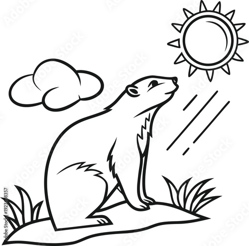 A cheerful porcupine sitting on a sunny hillside with a clear sky