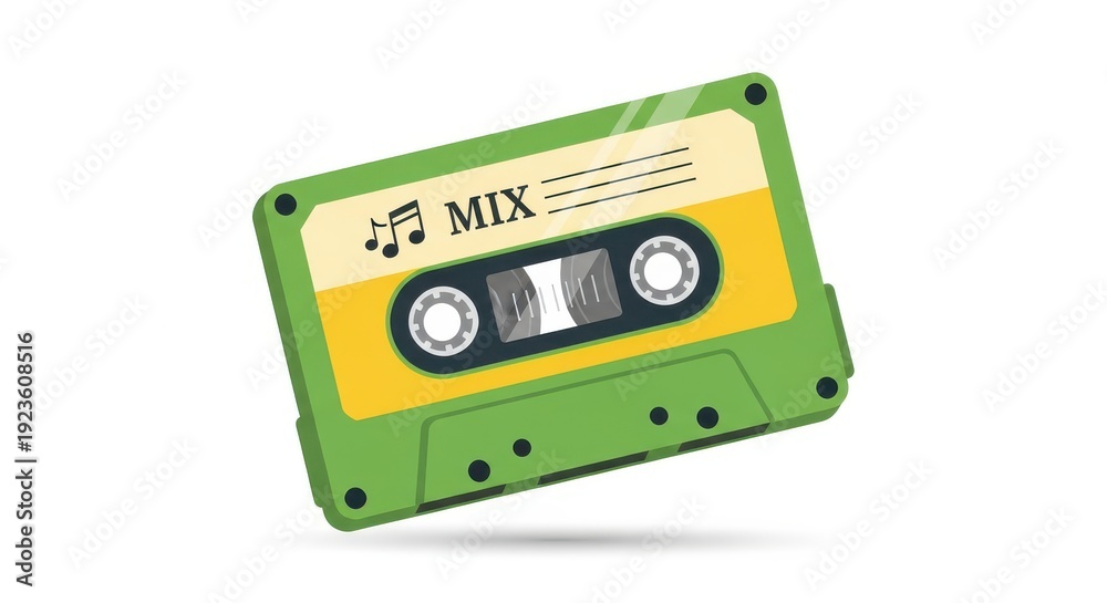 Fototapeta premium Retro green and yellow mixtape cassette illustration