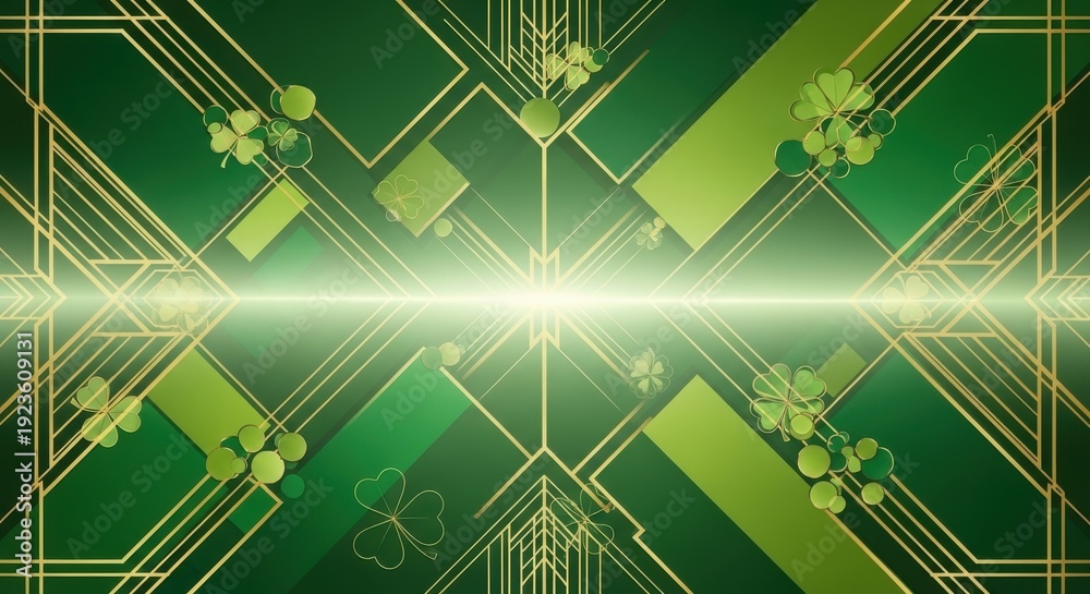 Fototapeta premium Geometric abstract design with clover motifs on green background.
