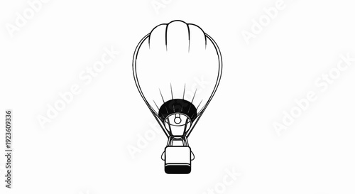 Black and white illustration of a hot air balloon with gondola