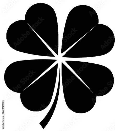Black four-leaf clover illustration with white veins radiating from center