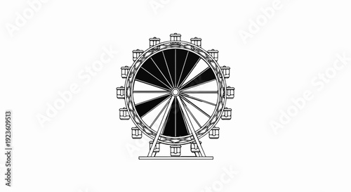 Black and white illustration of a Ferris wheel with empty gondolas