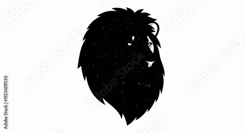 Dramatic black lion head illustration with a detailed mane and fierce eyes