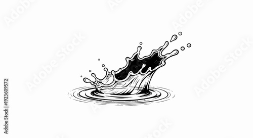 Black and white illustration of a dynamic water splash with ripples