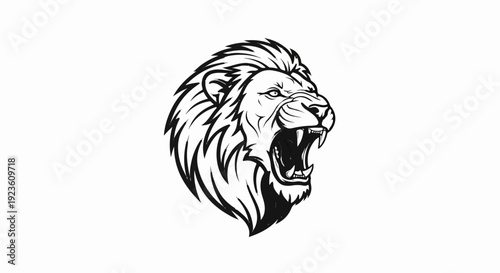 Aggressive black and white drawing of a roaring lion's head