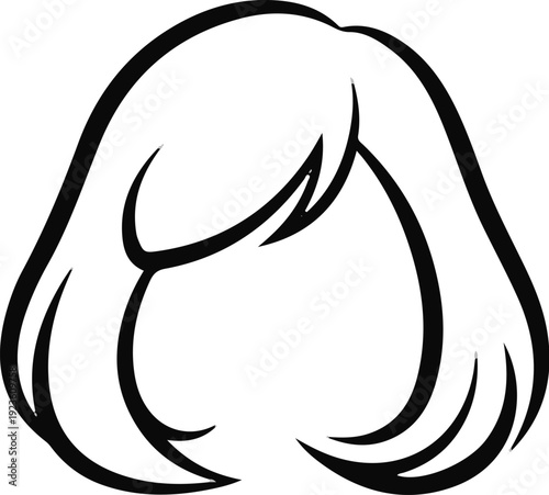 Black and white illustration of a bob haircut, simple lines