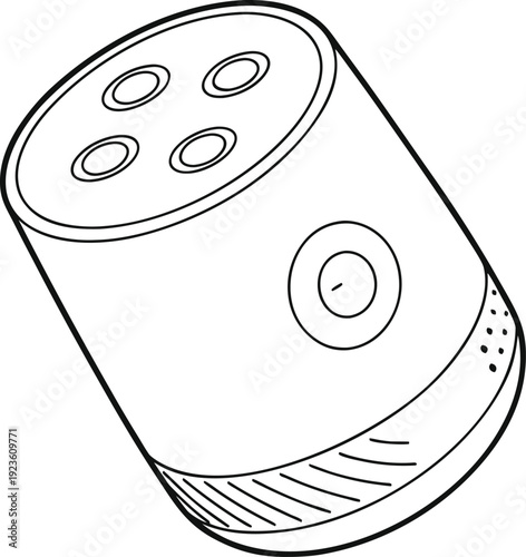 A cylindrical device with multiple circular sensors and a single button on its surface