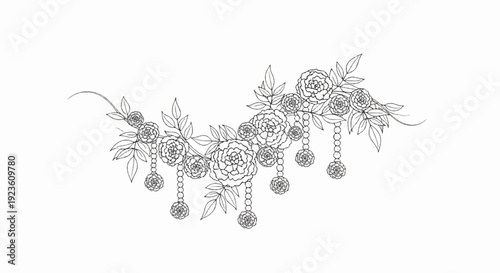 Delicate floral garland with dangling decorative elements