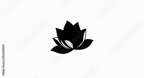 Black ink illustration of a blooming lotus flower with detailed petals