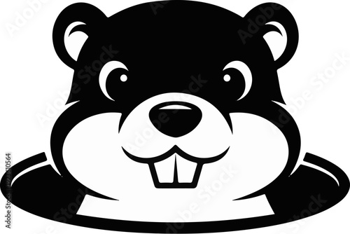 Cute stylized black and white cartoon rodent with large front teeth