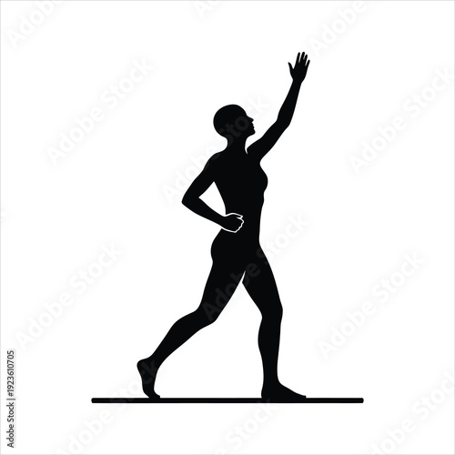 Woman running with hand raised up silhouette