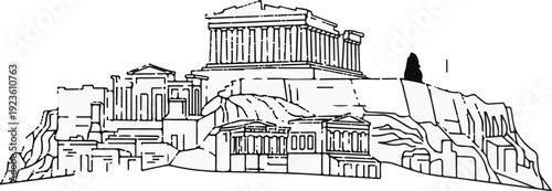 Ancient stone structures and hills with a single tree