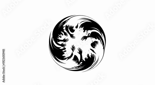 Dynamic circle of reaching hands in brushstroke style