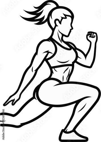 Dynamic line art of a woman performing a lunge exercise with toned physique