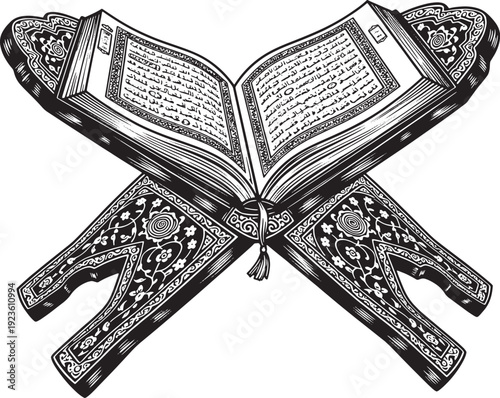 Quran on Ornate Rehal Vector Illustration – Islamic Sacred Symbol