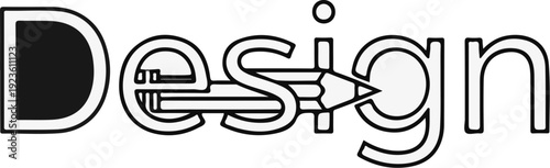 Creative word 'Design' stylized with a pencil and abstract elements