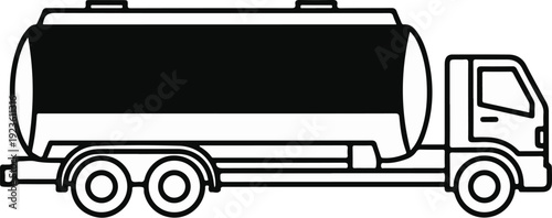 Black and white line art of a tanker truck, side profile