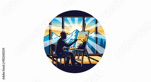 Artist captures mountain sunset from window
