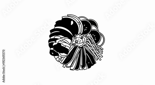 Artistic depiction of a layered dessert with fruit slices and a swirl topping