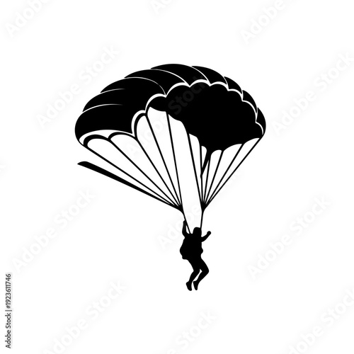Clean Vector Silhouette of an Abstract PUBG Mobile Parachute Drop with Dynamic Fluid Forms