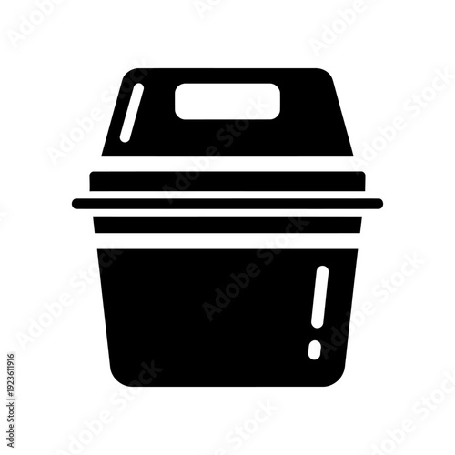 High-quality image of a clean, empty black plastic storage bin with secure lid, perfect for home organization, decluttering, and commercial product displays.