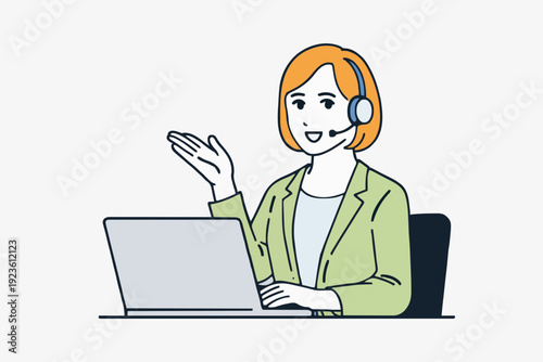 Woman with headset and laptop