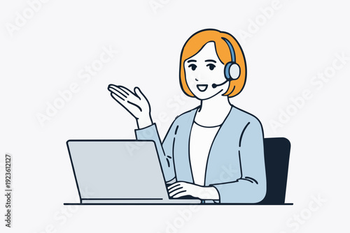 Woman with headset at desk