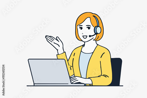Woman with headset and laptop