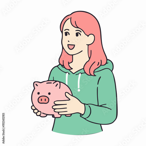 Young Woman With Piggy Bank