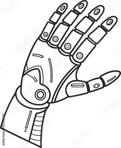 A futuristic robotic hand with articulated fingers and mechanical joints