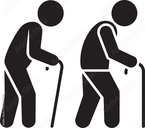 Elderly person with a walking stick depicting old age and mobility challenges