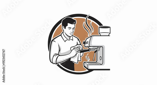 Barista wiping espresso machine