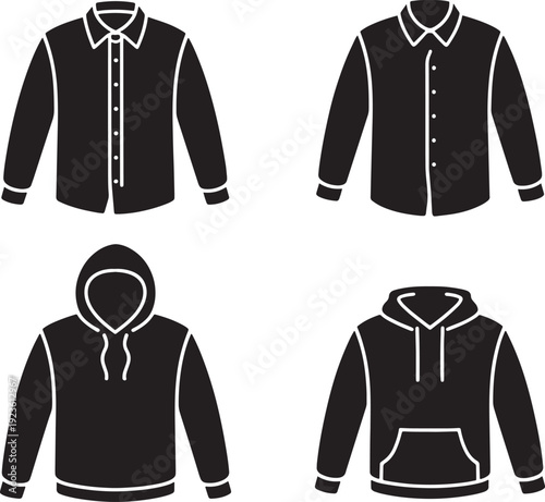 ong sleeve shirts and hoodies Collection of various clothing icons featuring