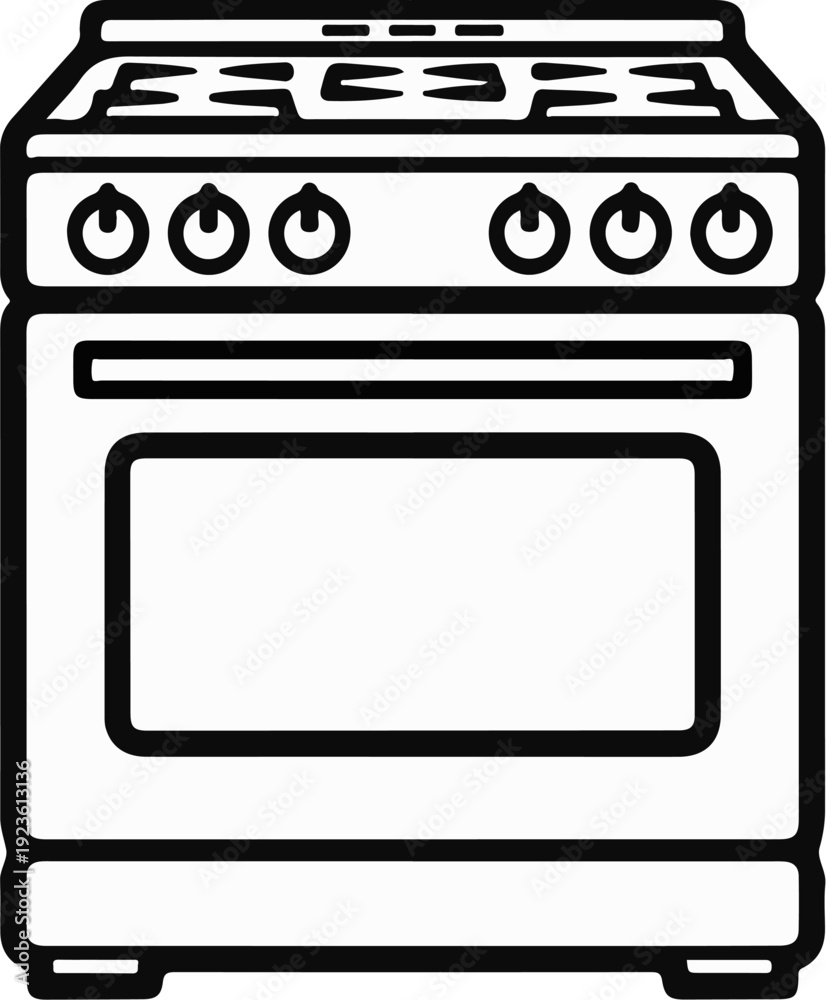 Obraz premium Black and white line drawing of a freestanding kitchen stove with an oven