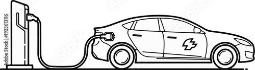 Electric car charging at a station, illustration of modern transport