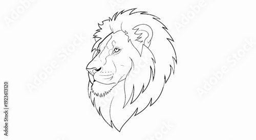 Black and white line drawing of a lion's head facing left with a mane