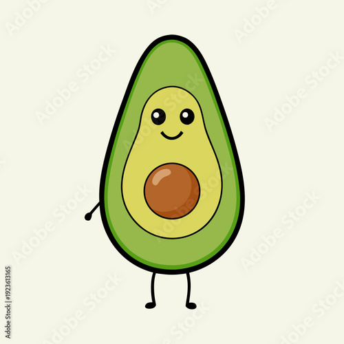 Kawaii avocado character with arms and legs smiling cheerfully