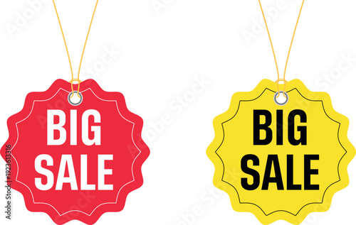Set of Red and Yellow Big Sale Hanging Tags for Promotion