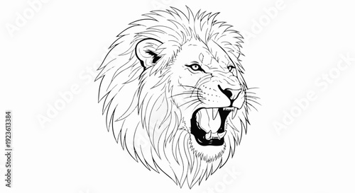 Close-up sketch of a roaring lion's head with a flowing mane