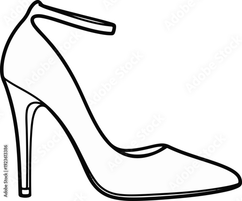 Elegant black and white outline of a pointed-toe stiletto pump with ankle strap