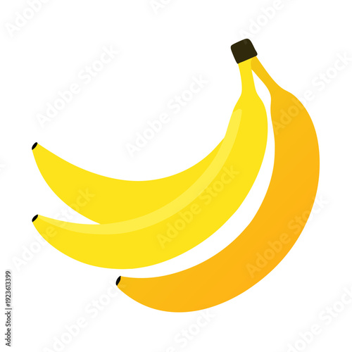 Two ripe yellow bananas with brown tips on black background, simple illustration