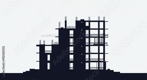 Industrial Building Silhouette Under Construction.