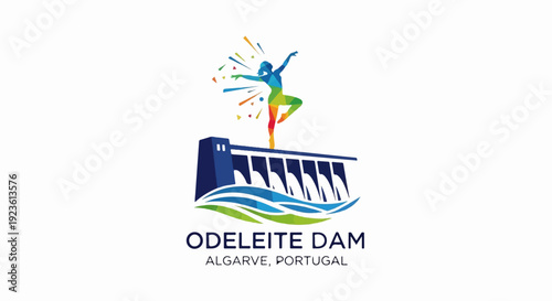 Colorful figure on dam, abstract, vibrant, Portugal